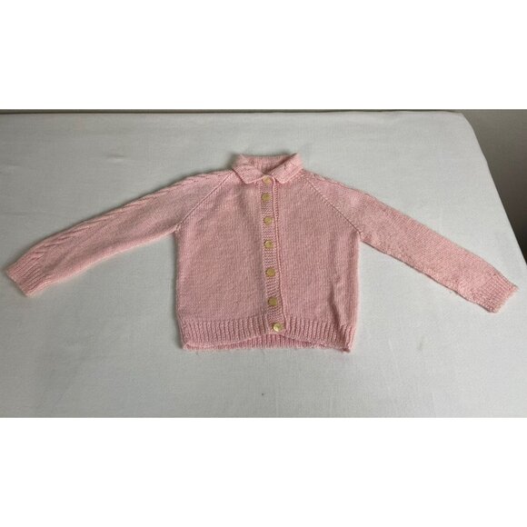Vintage Baby/Toddler Button Up Cardigan Sweater Pink Textured Handmade 1960’s - Picture 2 of 8